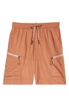 Moncler Logo-patch Shorts In Brown Ginger