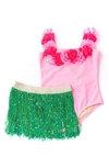 Shade Critters Kids' One-piece Swimsuit & Cover-up Skirt Set In Pink