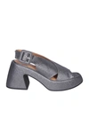 Ganni Metallic Slingback Sandals With Heel In Grey