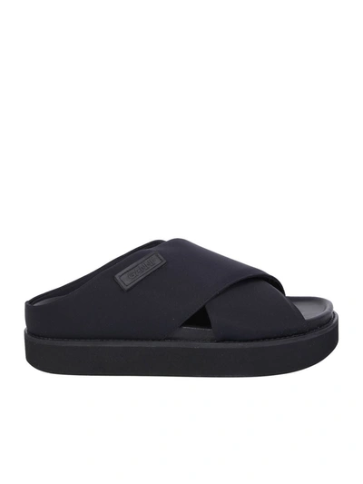 Ganni Crisscross Comfort Platform Slide Sandals In Black