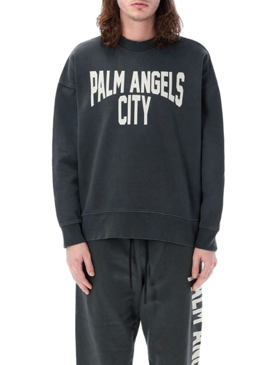 Palm Angels Pa City Washed Crewneck Sweatshirt In Dk Grey