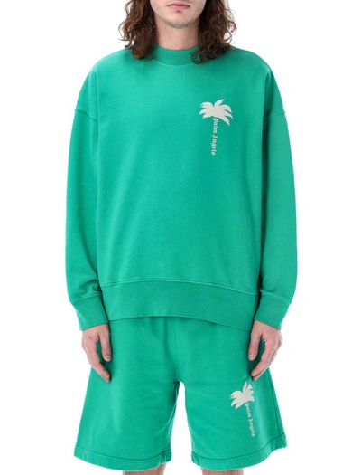 Palm Angels The Palm Printed Crewneck Sweatshirt In Green