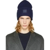 Acne Studios Pansy Face Wool-blend Beanie Hat In Navy Blue