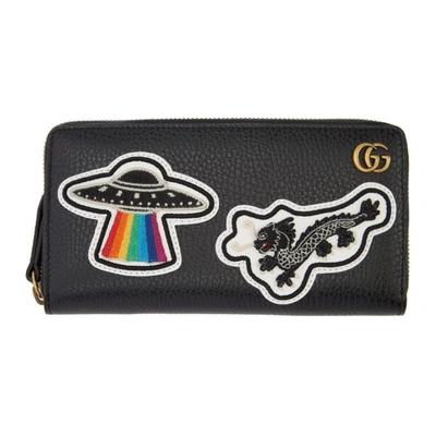 Gucci Leather Zip Around Wallet With Mouth In Multi