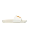 Palm Angels White Pool Slider With Flame Logo Detail In Rubber Man In Flame Beige