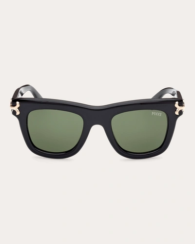 Pucci Women's Shiny Black & Green Square Sunglasses In Black/green