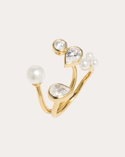 Completedworks Weird Fishes Cubic Zirconia & Cultured Freshwater Pearl Ear Cuff In Gold/white