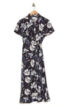 Nordstrom Rack Collared Half Button Wrap Front Shirtdress In Black- Ivory Swoon Floral