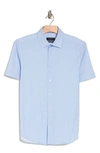 Bugatchi Geo Print Stretch Short Sleeve Button-up Shirt In Sky