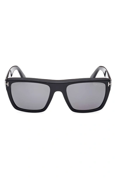 Tom Ford Men's Alberto Polarized Square Sunglasses In Black/gray Polarized Solid