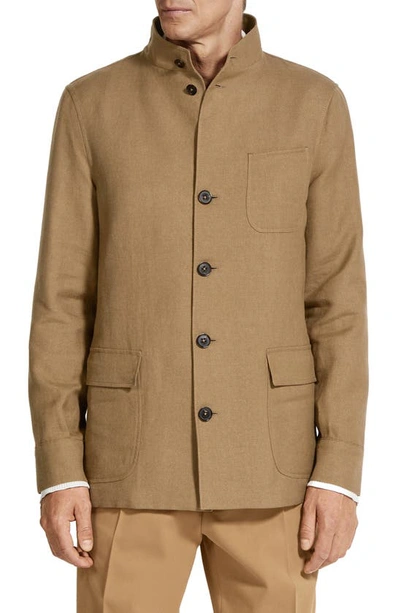 Zegna Tailored Linen-wool Chore Jacket In Brown