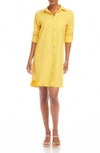 Karen Kane Roll Tab Sleeve Shirt Dress In Yellow