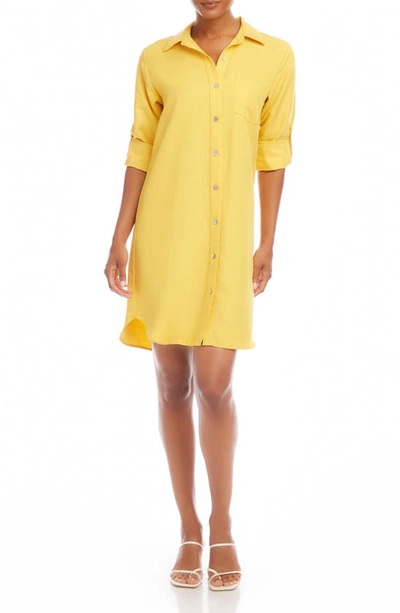 Karen Kane Roll Tab Sleeve Shirt Dress In Yellow