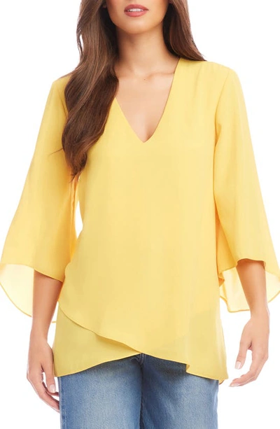 Karen Kane Petite Crossover Hem Top In Yellow