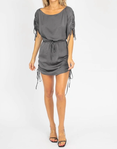 Blue Blush Off Shoulder Cinch Dress In Charcoal In Pink