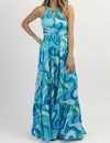 Aakaa Paradiso Halter Maxi Dress In Multiblue In Multi