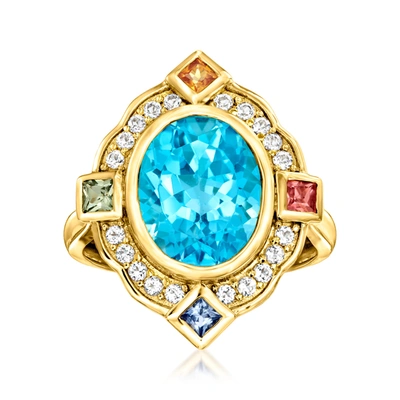 Ross-simons Swiss Blue Topaz And . Multi-gemstone Ring In 18kt Gold Over Sterling.
