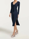 Cinq À Sept Brenna Knot-tie Gathered Crepe Midi Dress In Blue