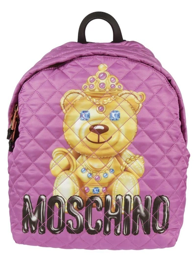 Moschino Teddy Bear Print Quilted Backpack In B1244 Pink