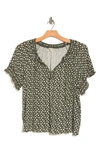 Max Studio Split Neck Top In Army/ Ivo Pressed Lves