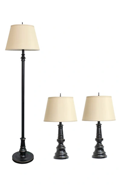 Lalia Home Homely Oxford Classic 3pc Metal Lamp Set (2 Table Lamps, 1 Floor  Lamp) In Gold