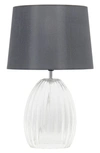 Lalia Home Fluted Glass Table Lamp In Clear Glass/ Gray Shade