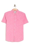 Original Penguin Stretch Linen Blend Short Sleeve Shirt In Raspberry Sorbet