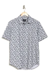 Bugatchi Geo Print Ooohcotton® Short Sleeve Button-up Shirt In Chalk
