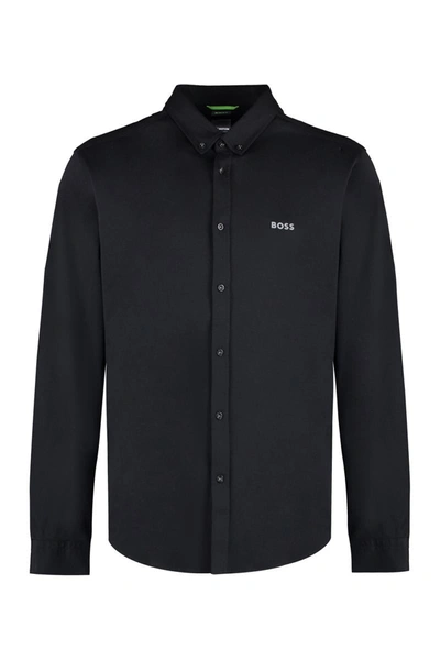 Hugo Boss Boss Button-down Collar Cotton Shirt In Black