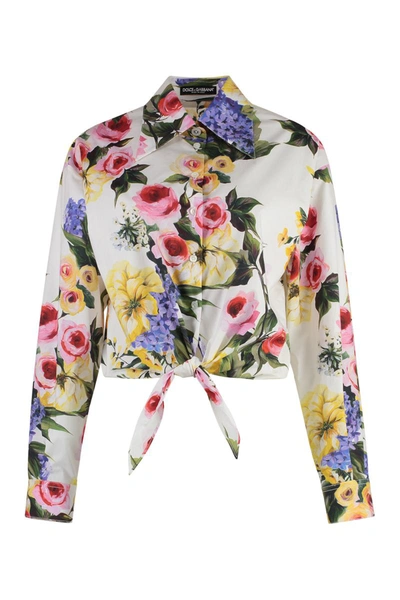 Dolce & Gabbana Floral Print Cotton Blouse In White