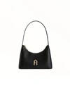 Furla Logo-plaque Leather Shoulder Bag In Black