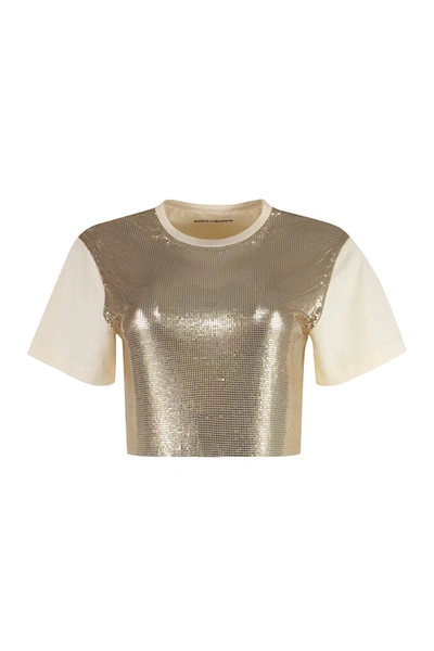 Rabanne Chainmail-panel Cropped T-shirt In Gold