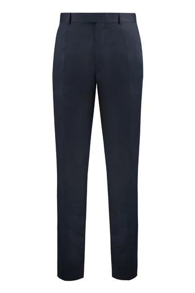 Zegna Stretch Cotton Chino Trousers In Blue