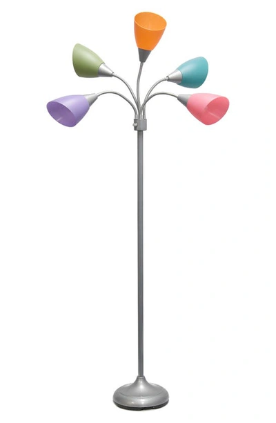 Lalia Home 5-light Adjustable Gooseneck Floor Lamp In Silver/ Multicolor Shades