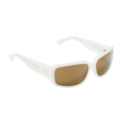 Dries Van Noten White Linda Farrow Edition Square Sunglasses In White/silver/brown