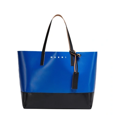 Marni Tribeca Leather Tote Bag In Blue