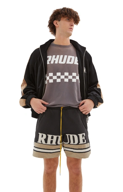 Rhude Cotton Logo Bermuda Shorts In Black/khaki