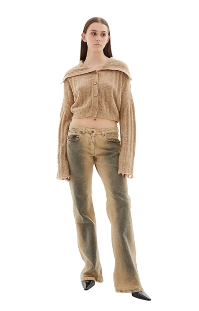 Knwls Bootcut Denim Pants W/leg Spray In Beige