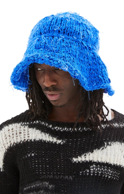 Airei Hand Knit Khadi Silk Bucket Hat In Blue