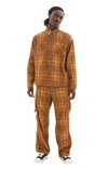 Erl Check-print Cotton Shirt In Grey Brown