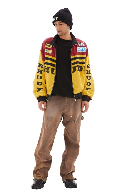 Rhude Men's Nylon Rally Racing Jacket In Mustard Maroon Black
