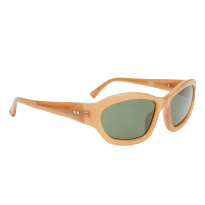 Dries Van Noten X Linda Farrow Rectangle Sunglasses In Dark Camel/silver/green