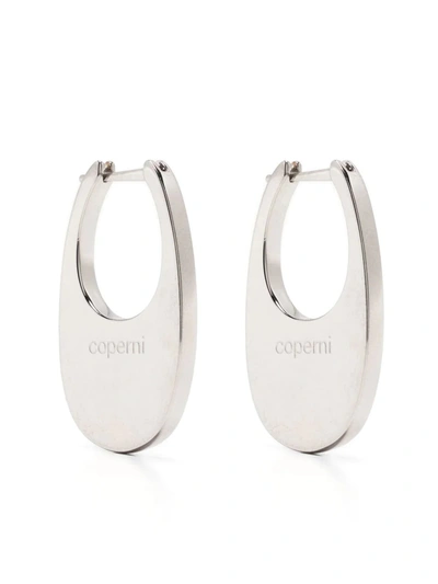 Coperni Medium Swipe Logo Earrings In Silver