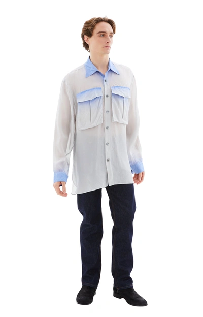 Dries Van Noten Mens Blue Gradient-pattern Relaxed-fit Silk Shirt