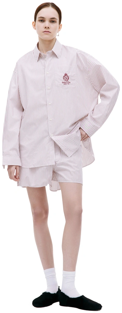 Sporty And Rich Crown Oversized Buttondown Shirt In White/merlot