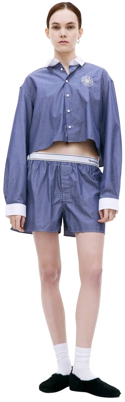 Sporty And Rich Cotton Cropped Shirt In Blue Stripped