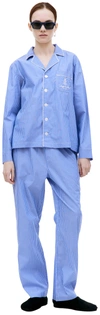 Sporty And Rich Vendome Striped Pajama Shirt In Blue Stripped
