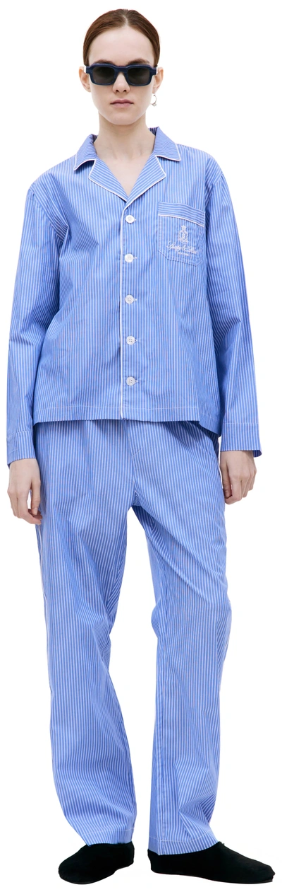 Sporty And Rich Vendome Striped Pajama Shirt In Blue Stripped
