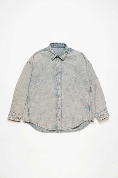 Acne Studios Oversized Patterned Denim Shirt In Blue,beige