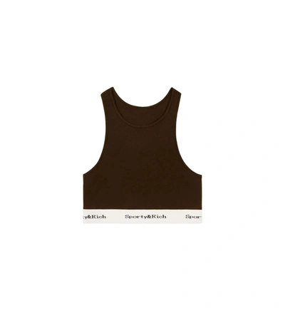 Sporty And Rich Serif Logo Ribbed Cropped Tank In Chocolate